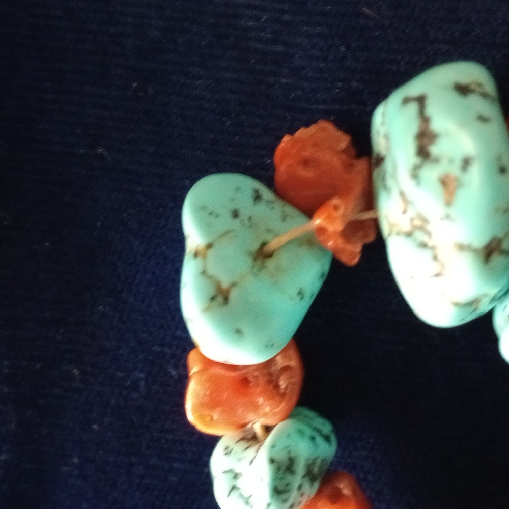 Vintage Turquoise Nugget & Coral Necklace 17.5" Long - Picture 6 of 15